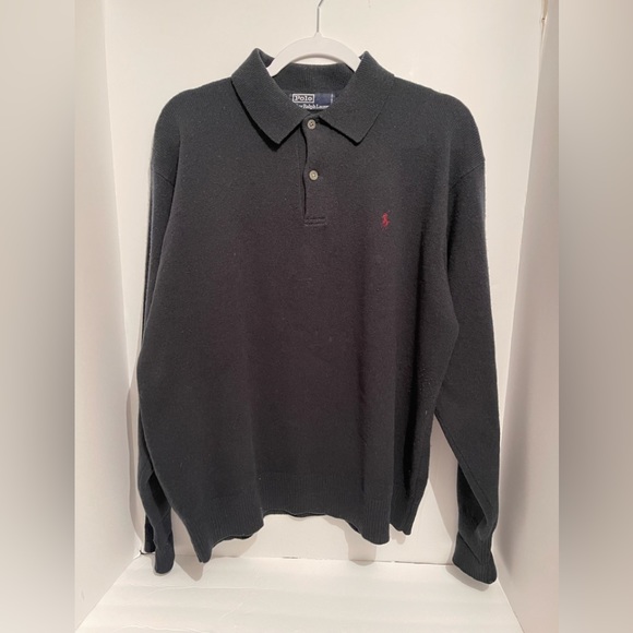 Vntg.Polo Ralph Lauren Blue Label Lambs Wool Collar  Sweater Large Hunter Green - Picture 1 of 6